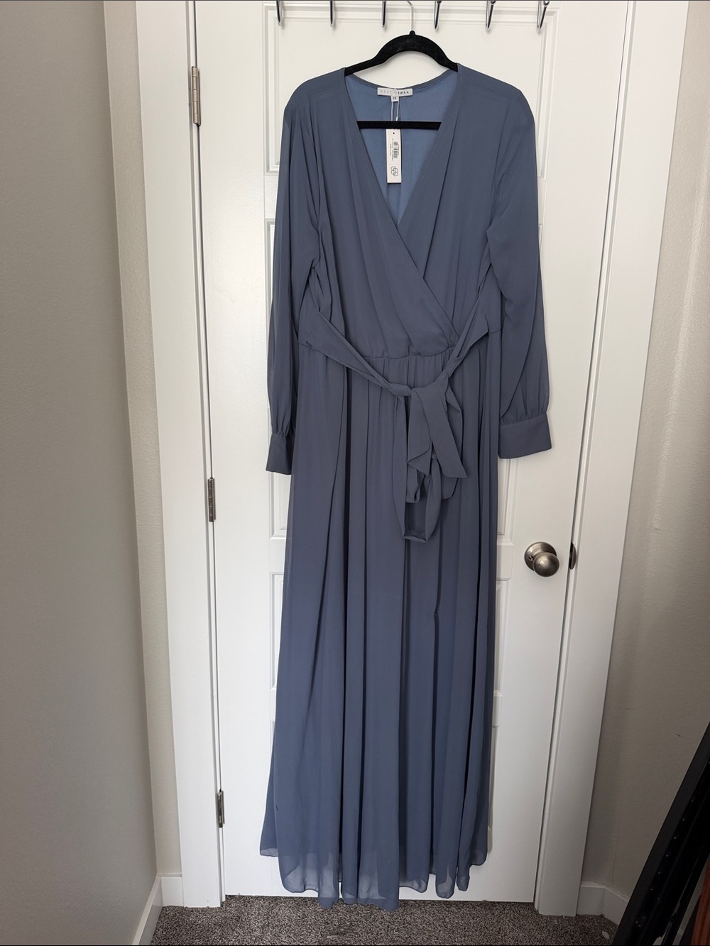 Baltic Born Dusty Blue Wrap Maxi Dress with Waist Tie